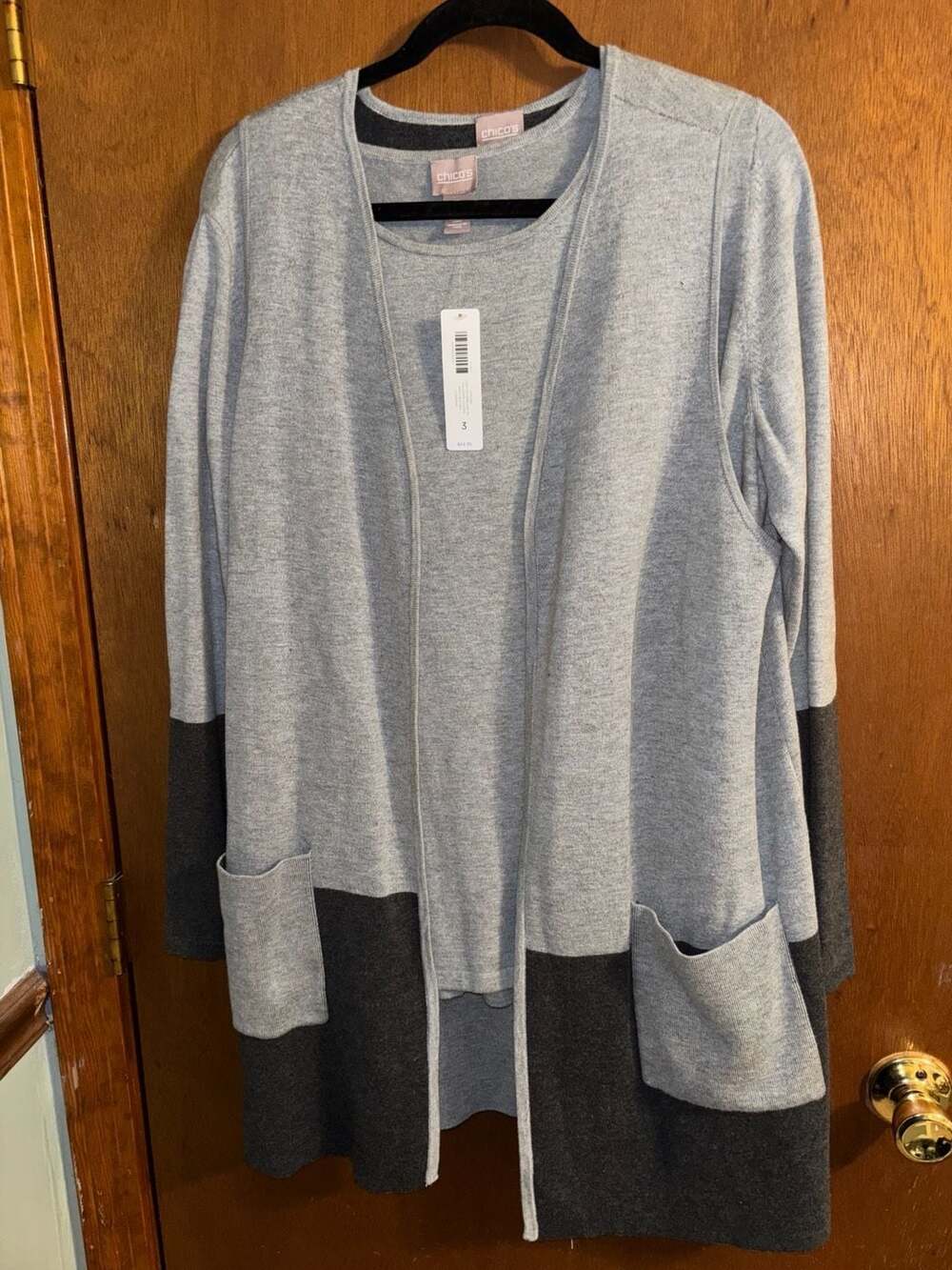 Chico's Cardigan Set Size 3 Gray Black Colorblock Open Front